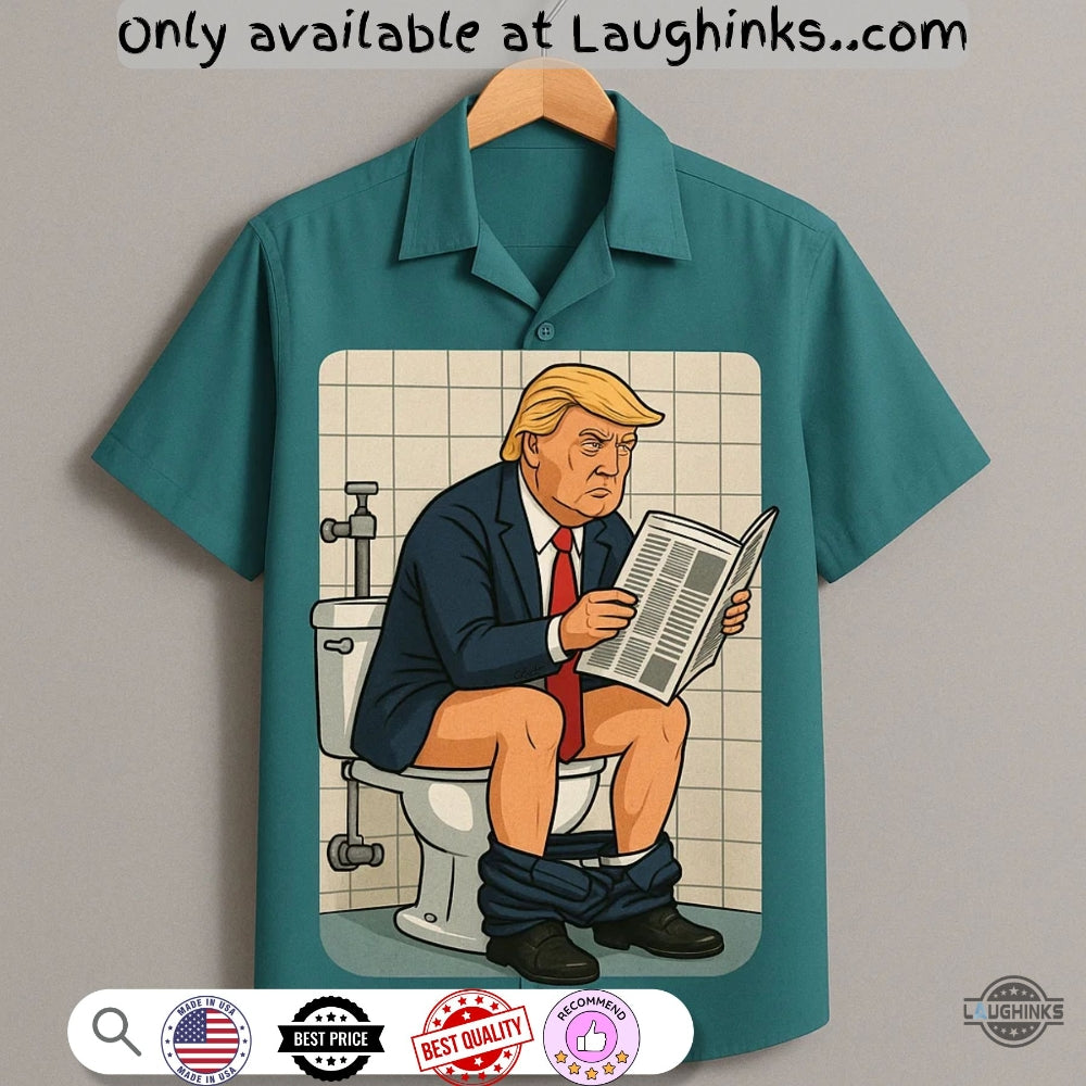 Funny Donald Trump Reading Newspaper In Toilet 3D Hawaiian Shirt