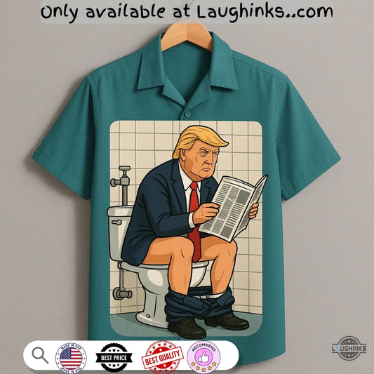 Funny Donald Trump Reading Newspaper In Toilet 3D Hawaiian Shirt