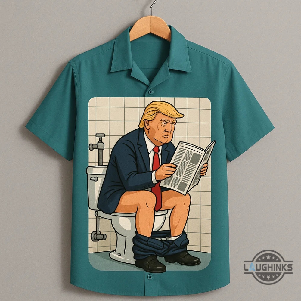 Funny Donald Trump Reading Newspaper In Toilet 3D Hawaiian Shirt