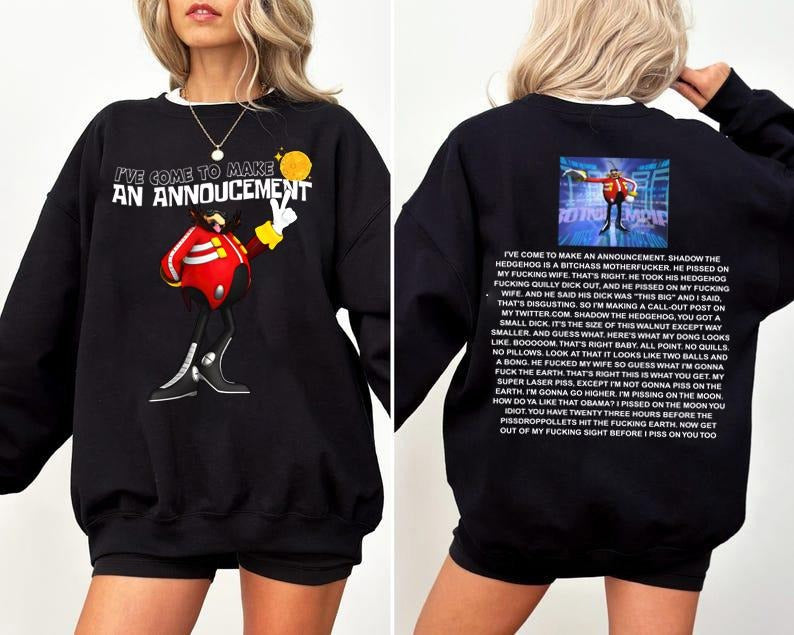 Funny Dr Eggman 2 Sides Shirt Son1c Merch Unisex Streetwear shirt, Movie Sweatshirt, Funny Dr. Eggman Meme T-Shirt - Funny Shadow the Hedgehog Announcement Quote, 2000s Videogame shirtstyle{n002}3
