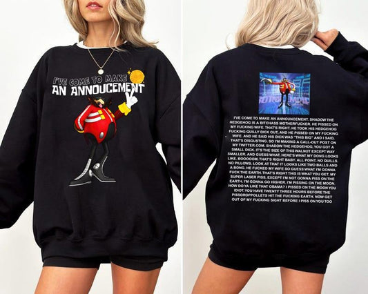 Funny Dr Eggman 2 Sides Shirt Son1c Merch Unisex Streetwear shirt, Movie Sweatshirt, Funny Dr. Eggman Meme T-Shirt - Funny Shadow the Hedgehog Announcement Quote, 2000s Videogame shirtstyle{n002}3