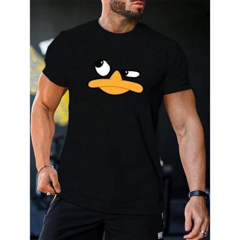 Funny Duck Print T-Shirt - Unique Humorous Design, Soft Cotton, Comfortable Round Neck, Regular Fit, Versatile Fashion for Men, Perfect for Spring and Summer Everyday Wear Made in USA