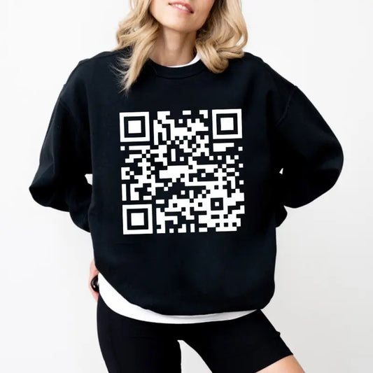 Funny FU QR Code Men's Sweatshirt, QR Code Sweatshirt, Gifts, Gift For Her, Gift For Him, Classic Fabric Top Clothing Comfort Crewneck