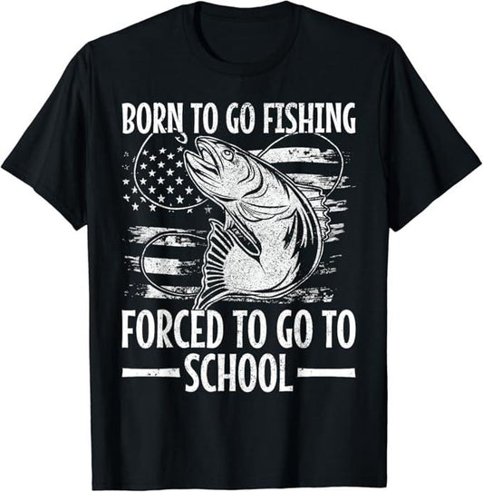 Funny Fishing Shirts, Born To Go Fishing Bass Fish Fisherman Funny Fishing T-Shirt Cotton Fashion Casual Classic