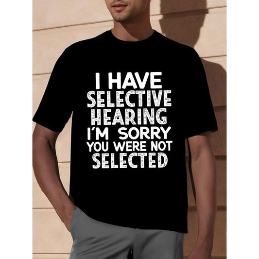 [Funny Graphic Hearing Tee] Funny Graphic Selective Hearing T-Shirt - Ultra-Casual Short Sleeve Crew Neck for Men - Perfect for Summer, Spring, Fall, and as Unique Gifts Made in USA