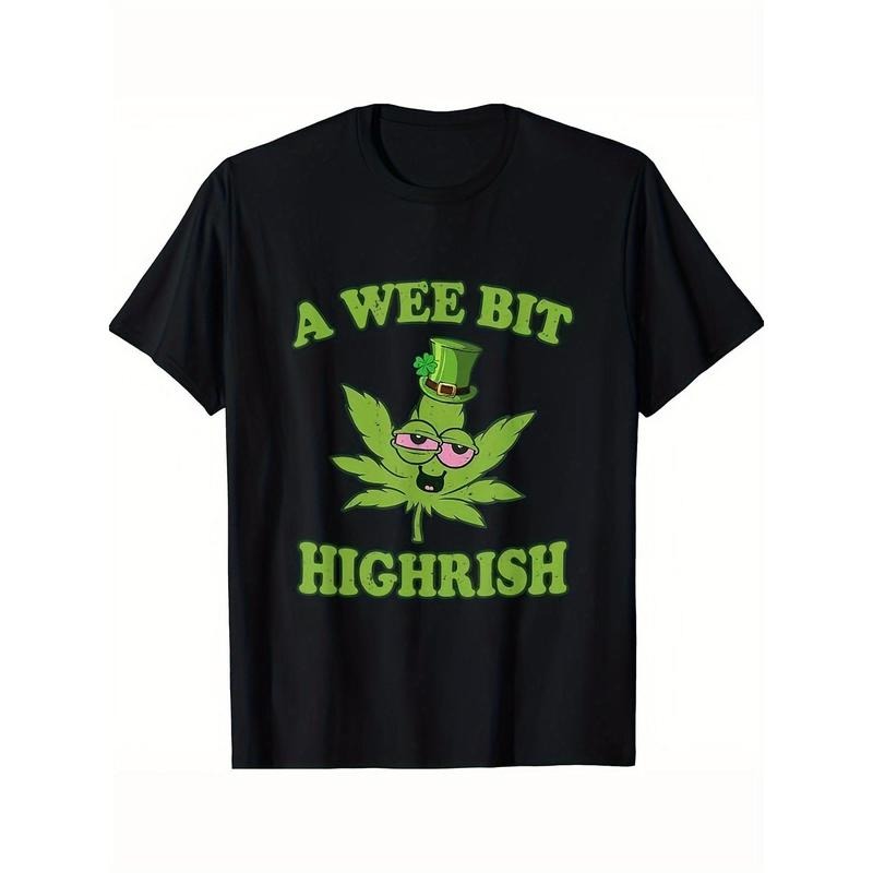 [Funny Graphic Tee] 100% Cotton Funny Graphic Tee - St. Patrick's Day 'A Wee Bit Highrish' - Short Sleeve, Crew Neck - Perfect Gift for Men & Friends Made in USA