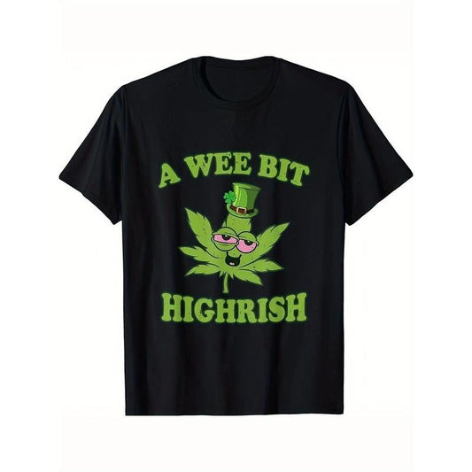 [Funny Graphic Tee] 100% Cotton Funny Graphic Tee - St. Patrick's Day 'A Wee Bit Highrish' - Short Sleeve, Crew Neck - Perfect Gift for Men & Friends Made in USA