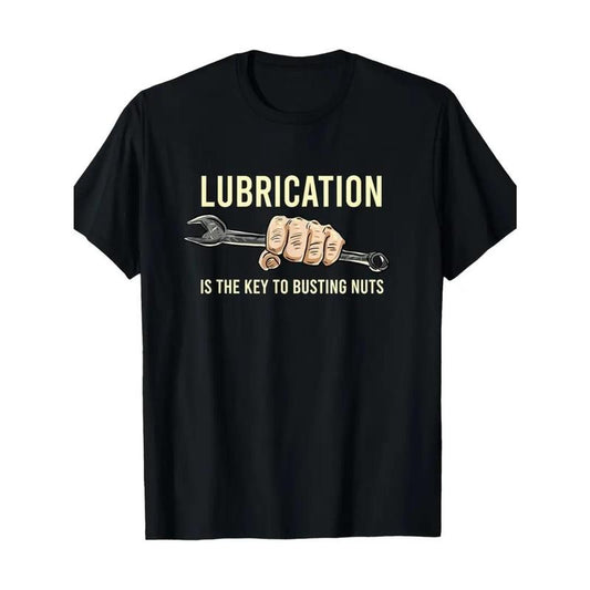 [Funny Graphic Tee] Black Cotton Men's Funny Lubrication Key Graphic T-Shirt - Casual Short Sleeve, Comfortable Round Neck, Regular Fit, All-Season, Geometric Pattern Made in USA