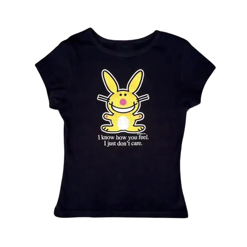 Funny Happy Bunny Baby Tee, Y2k Top Women Streetwear, Gothic Emo Girl, Scene Clothing 2000s, Women Fitted T-Shirt, Casual...