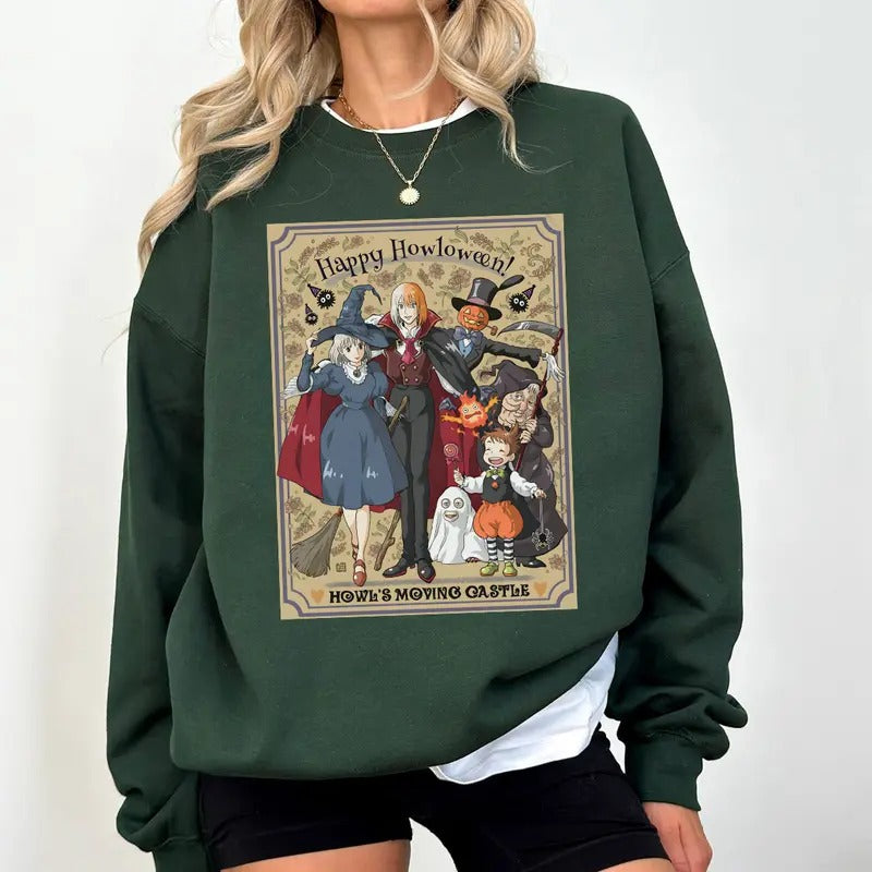 Funny Howloween Sweatshirt, Howls Moving Castle Shirt, Howl And Sophie, Calcifer, Anime Shirrt, Halloween 2024 Hoodie