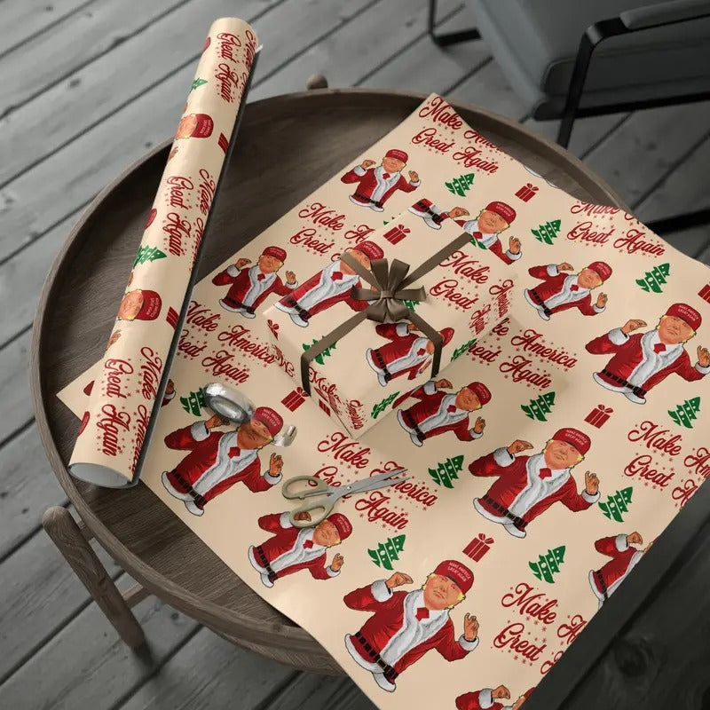 Funny MAGA Trump Christmas Wrapping Paper for Gifts - Make America Great Again Gift - Joe Let's Go Brandon Funny Santa...