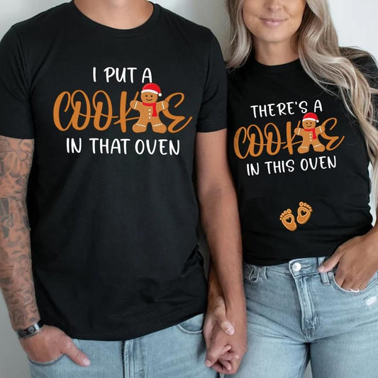 Funny Matching Christmas Pregnant Shirt, Holiday Pregnancy Announcement Tee, Christmas Cookie T-shirt, Pregnancy Reveal