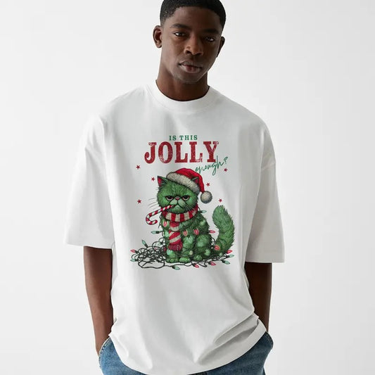 Funny Meme Is This Jolly Cat Graphic Shirt, Unisex Retro Christmas Cat Gift, Vintage Style Shirt, Humorous Quote Merch
