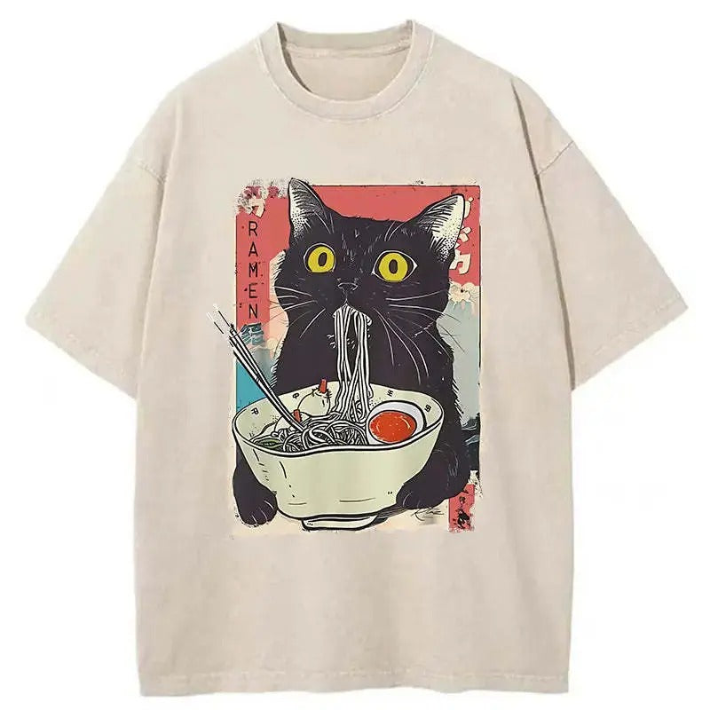 Funny Meme Shirt, Noodle Cat Shirt, Ramen Tee, Foodie Lover Tee, Black Cat Noodle Merch, Retro Cat Lover Shirt Hoodie,...