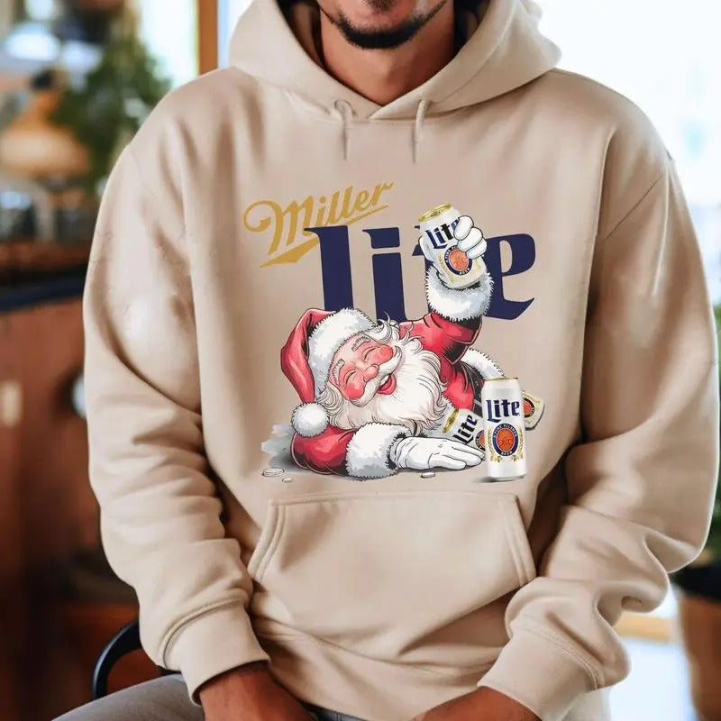 Funny Miler Lite Drunk Santa Claus Chrismas Unisex Hoodie, Miler Lite Shirt, Funny Santa Claus Miler Beer Sweater, Xmas...