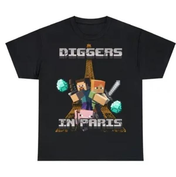 Funny Minecraft T-Shirt Highlighting Diggers In Paris and Bold Humor Style