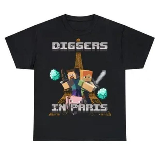 Funny Minecraft T-Shirt Highlighting Diggers In Paris and Bold Humor Style