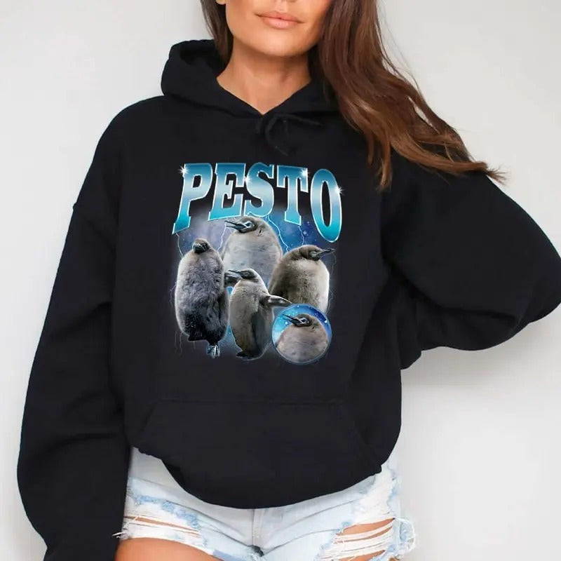 Funny Pesto The Baby Penguin Famous Bird Meme Hoodie Casual Street Style Fleece Pullover Hooded Sweatshirt Tops Trendy For Women For Men, Perfect Gift