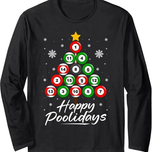Funny Pool Christmas Tree Billiards Shirt Ugly Xmas Sweater Long Sleeve T-Shirt