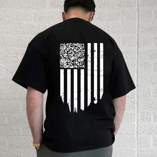 Funny QR Scan Code Dancing US Flag Funny T-Shirt Tshirt Casual Style Crew Neck Short Sleeve T-Shirt Tops Trendy for Unisex, Perfect Gift