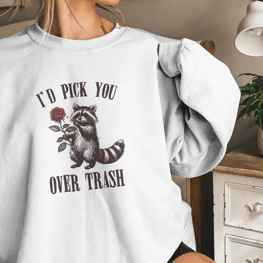Funny Raccoon Valentines I Pick You Over Trash Unisex Shirt, Sarcastic Valentines, Cute Raccoon Shirts, Humorous...