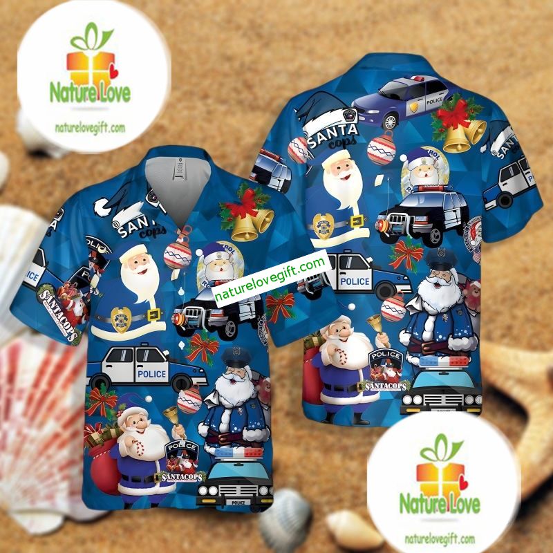 Funny Santa Police Christmas Blue Tacky Hawaiian Shirt