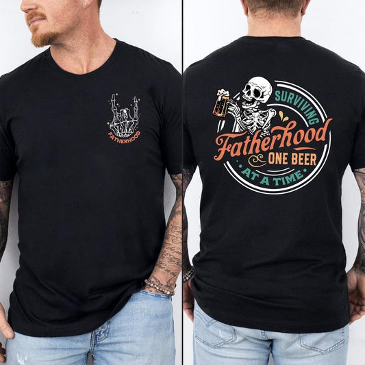 Funny Skeleton Dad T-Shirt - Surviving Fatherhood One Beer at a Time, Funny Father's Day "Surviving Fatherhood One Beer at a Time" T-Shirt