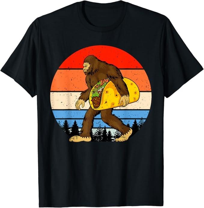 Funny Taco Shirts, Gifts For Mexican Food Lovers, Funny Bigfoot Holding Taco T-Shirt Menswear Top Casual Classic