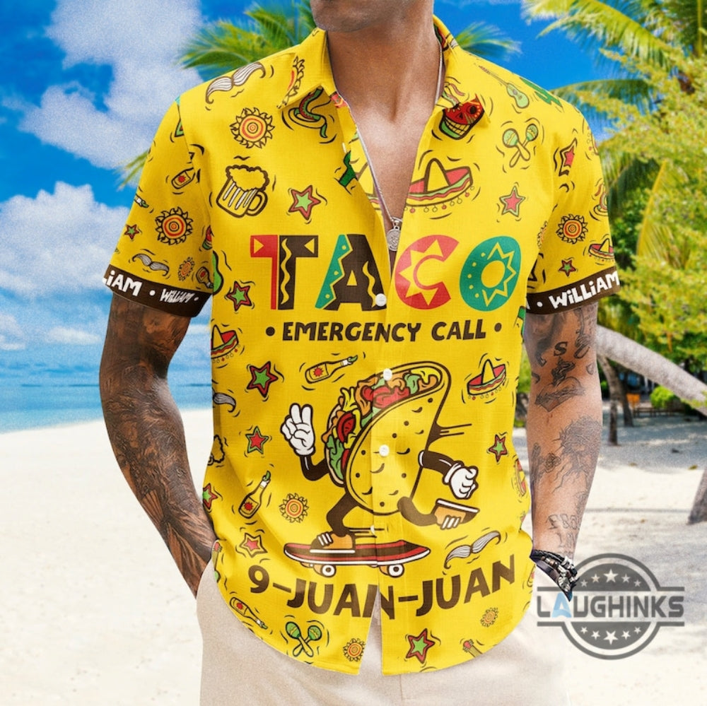 Funny Tacos Shirt Cinco De Mayo Hawaiian Shirt And Shorts Near Me Taco Emergency Call 9 Juan Juan Mexican Gift Retro Tacos Food Button Up Aloha Shirts