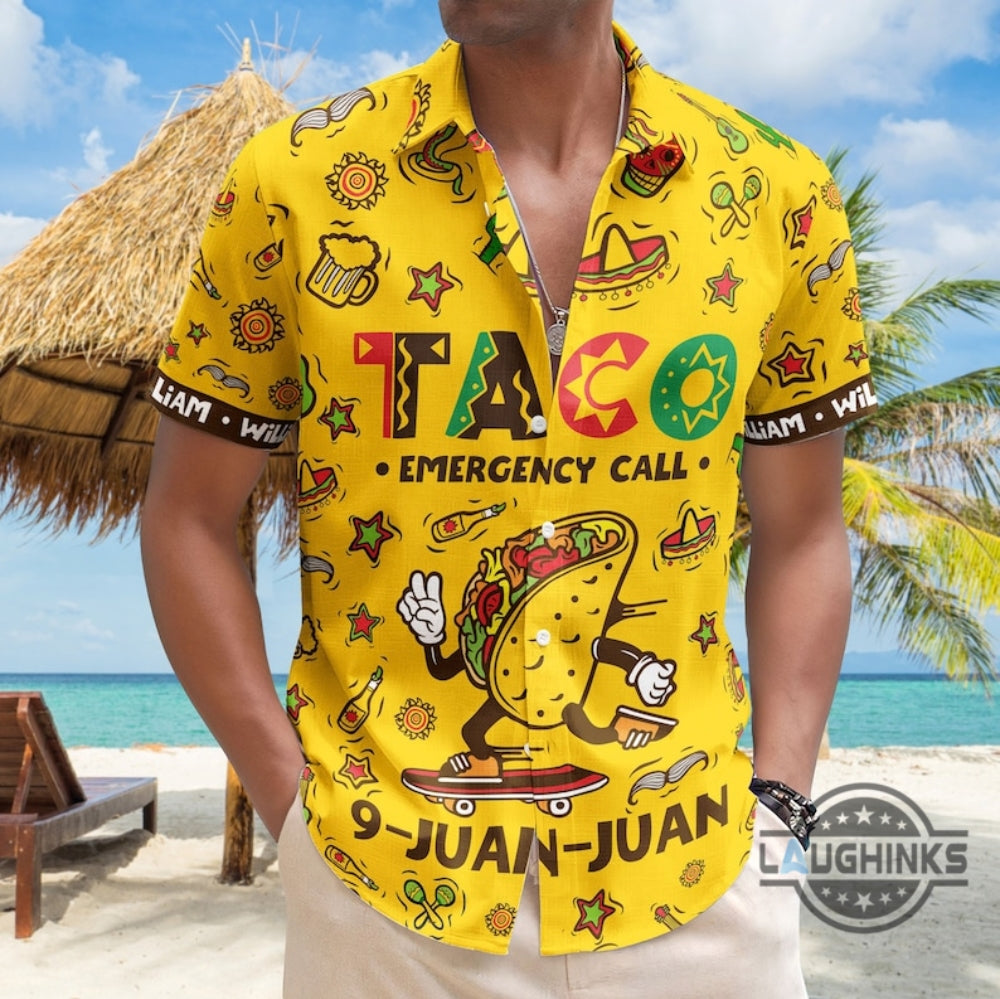Funny Tacos Shirt Cinco De Mayo Hawaiian Shirt And Shorts Near Me Taco Emergency Call 9 Juan Juan Mexican Gift Retro Tacos Food Button Up Aloha Shirts