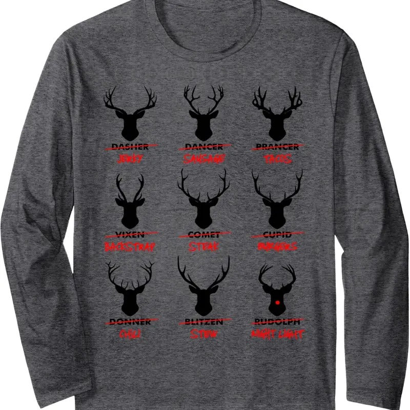 Funny Ugly Christmas Top Deer Hunter Santa's Reindeer Jerky Long Sleeve T-Shirt Hoodie, Sweatshirt | InkThreadWorks.com