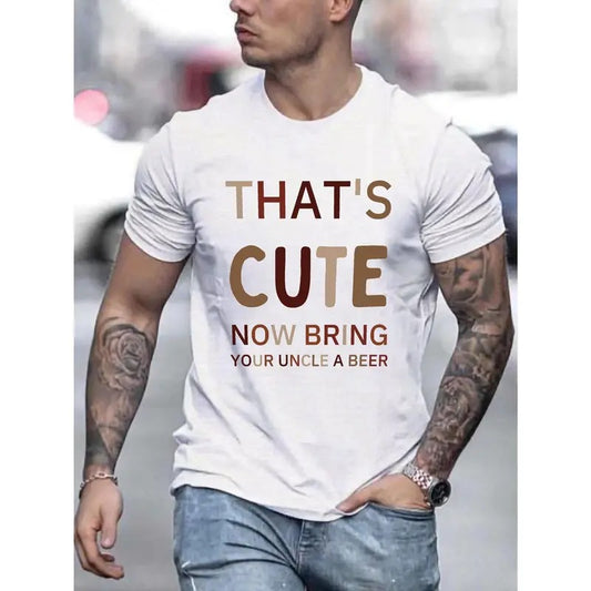 Funny Uncle Print Tee Shirt, Tees For Men, Casual Short Sleeve T-shirt For Summer Made in USA