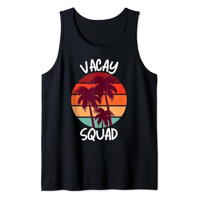 Funny Vacation Tank Top, Vacay Squad Summer Vacation Family Friends Trip Palm Trees Tank Top Unisex Casual Cotton...