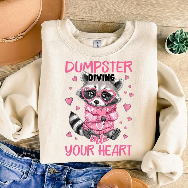 Funny Valentine Sweatshirt, Feral Raccoon Sweatshirt, Pink Valentine Heart Sweatshirt, Retro Valentine Sweatshirt,...