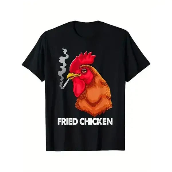 Funny graphic tees Chicken Print Men's Cotton T-shirt, Casual Short Sleeve Crew Neck T-shirt, Men's Outdoor T-shirt