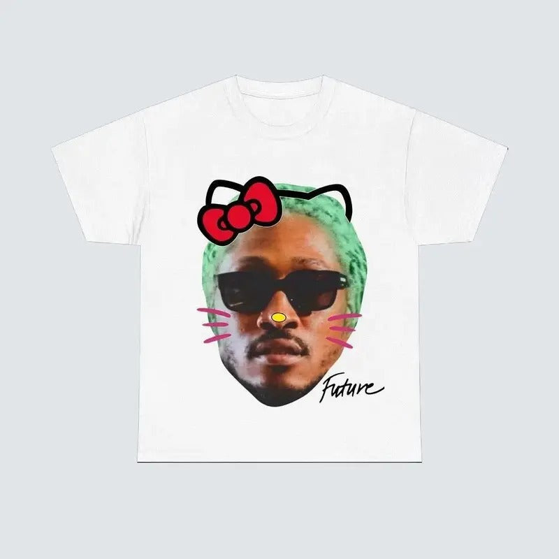 Future Kitty Green hair  Big Face Graphic Rap Tee