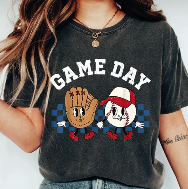 GAMEDAY BALL & GLOVE T-SHIRT,  Sports Game Day TShirt, Sports Team Mom Family Tee Womenswear Top Hoodie, Sweatshirt
