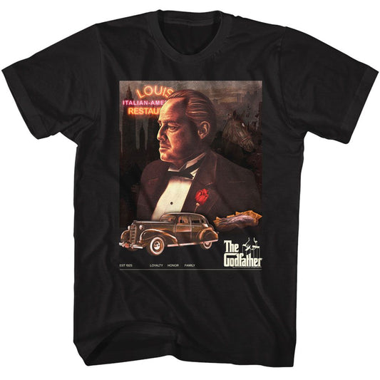 The Godfather - Poster Collage Neon - American Classics - Solid Black Adult Short Sleeve T-Shirt