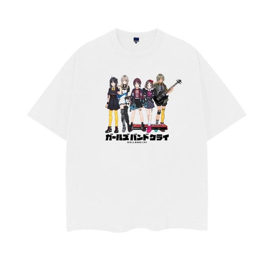 GIRLS BAND CRY "GBC" Vintage Oversized Tee Anime T-shirt 100% Cotton Original Design Men's Top White Casual