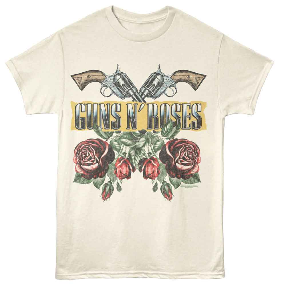 Guns N Roses - Roses And Guns - American Classics - Front Print Natural Solid Adult Short Sleeve T-Shirt