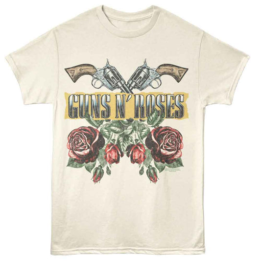Guns N Roses - Roses And Guns - American Classics - Front Print Natural Solid Adult Short Sleeve T-Shirt