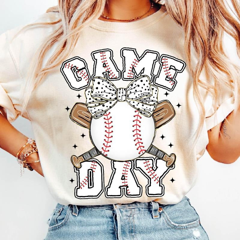 Game Day Baseball Coquette T-Shirt, Brushstroke Baseball Coquette T-Shirt, Tis the Season T-Shirt, Baseball Bow T-Shirt,...