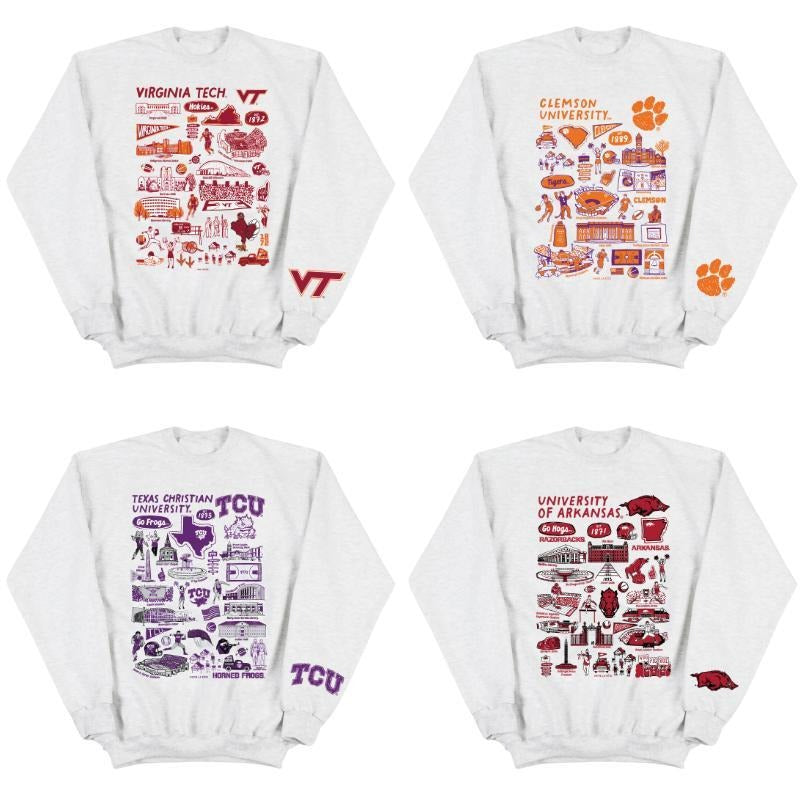 Game Day College Sweatshirt NCAA Team Spirit Wear Virginia Tech, Clemson, TCU, Arkansas Graphic  Tees, Unisex Crewneck Gift For Students Fans 2025 Style