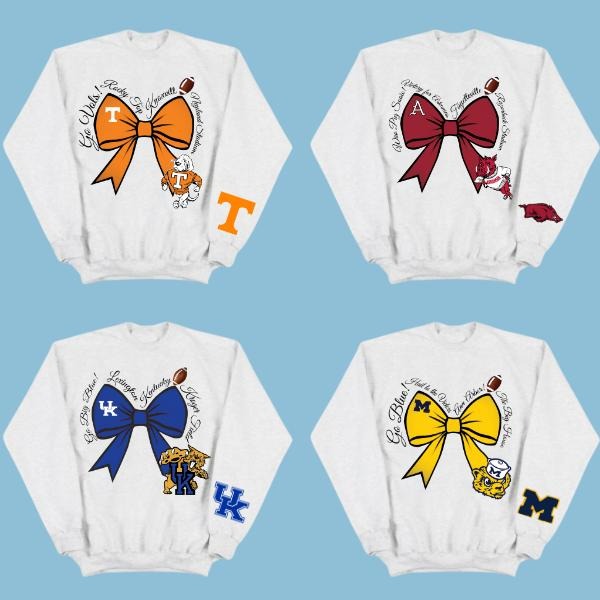 Game Day NCAA Mascot Bow Sweatshirt, Cute College Football Pullover for Her, Spiritwear Crewneck with Sleeve Logo, Unisex...