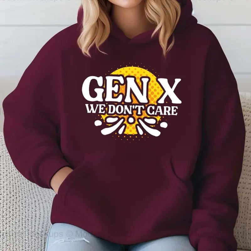Gen X We Don't Care Humor Hoodie Casual Street Style Fleece Pullover Hooded Sweatshirt Tops Trendy For Women For Men,...
