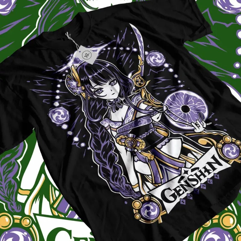 Genshin Impact Anime T-Shirt & Sweatshirt, Raiden Shogun Kawaii Waifu Graphic Tee, Anime Manga Lover Gifts t shirt Ball Cotton