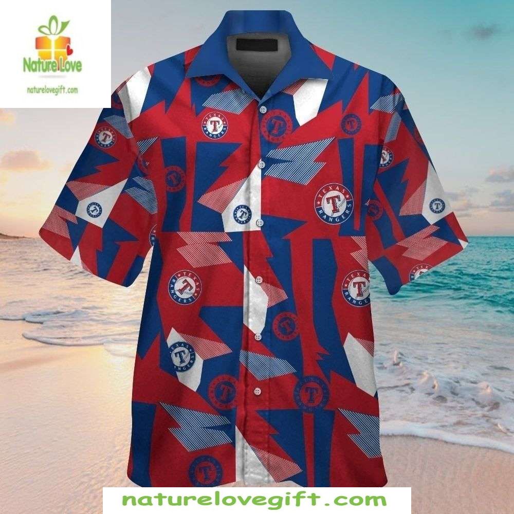 Texas Rangers Hawaiian Shirt Geometric Red Blue Baseball Apparel