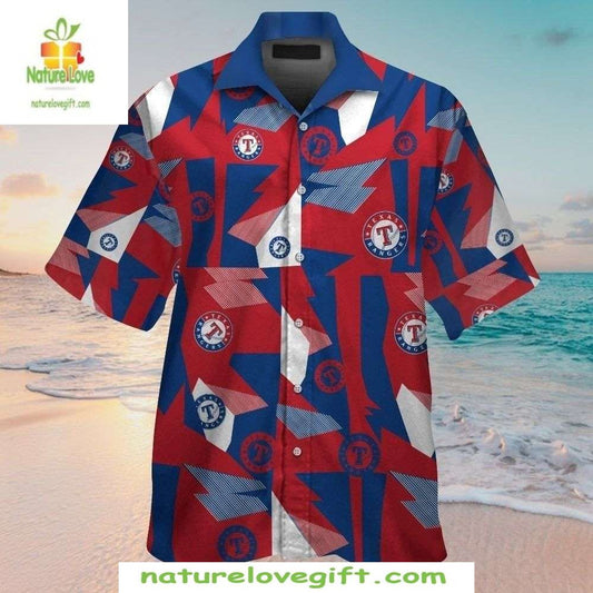 Texas Rangers Hawaiian Shirt Geometric Red Blue Baseball Apparel