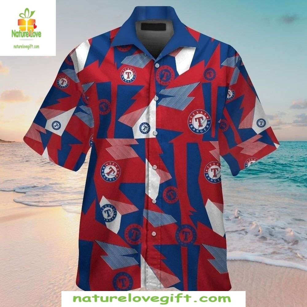 Texas Rangers Hawaiian Shirt Geometric Red Blue MLB Baseball Apparel