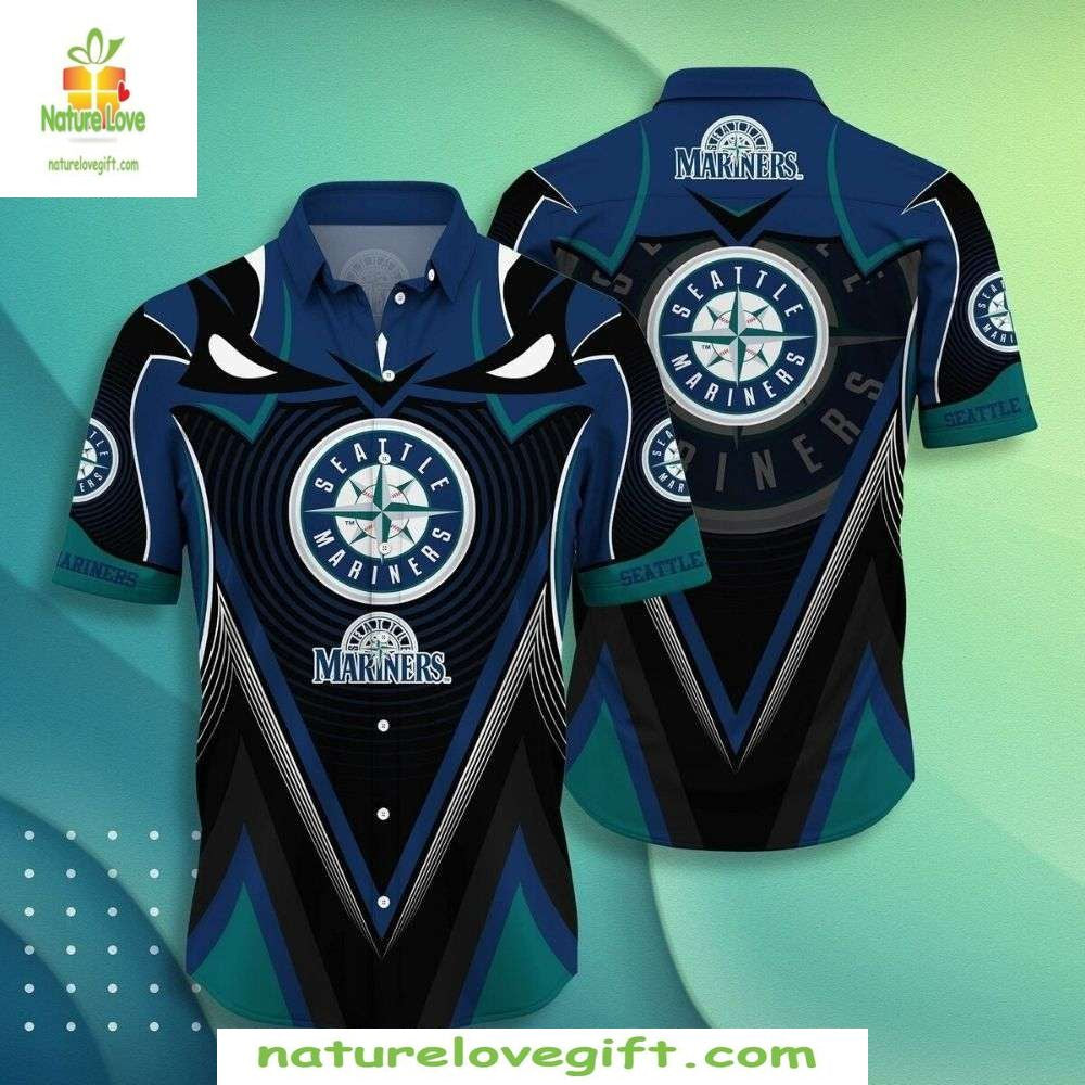 Seattle Mariners Hawaiian Shirt Geometric Wave MLB Baseball Apparel
